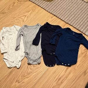 Kyte Baby Set of 4 Long Sleeve Baby Bodysuits - White, Gray, Navy & Blue